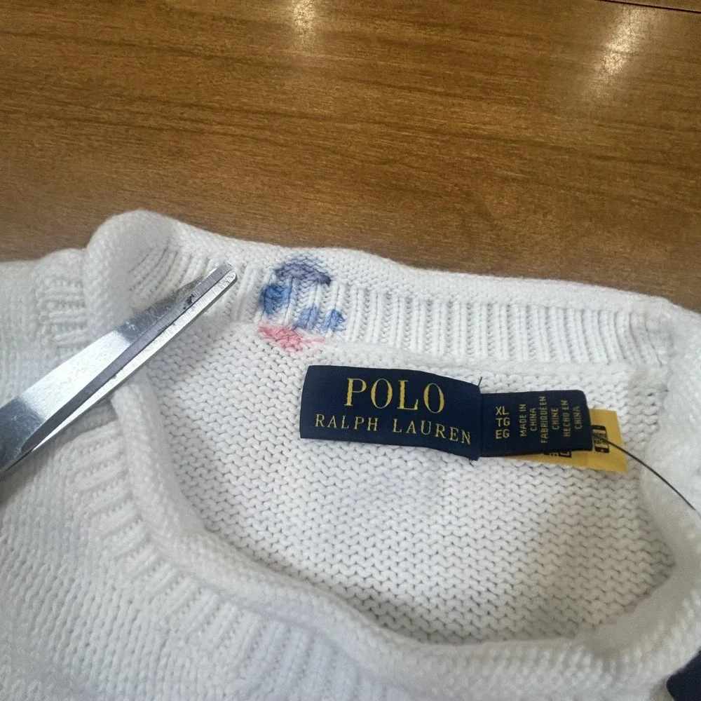 Polo Ralph Lauren Sweater Mens XL White Bear Bicycle Pullover Knit Cotton *SPOT*